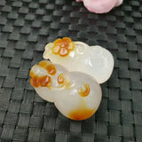 Natural Jade Myelin Carved Gourd Flu Pendant