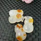 Natural Jade Myelin Carved Gourd Flu Pendant