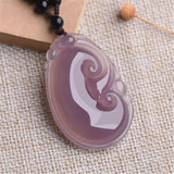 Natural Purple Chalcedony Agate Pixiu Fu Shou Ruyi Ziqi Donglai Jade Pendant