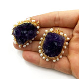 Amethyst Druzy Pearl Pendant Wire Wrapped Beads Necklace DIY