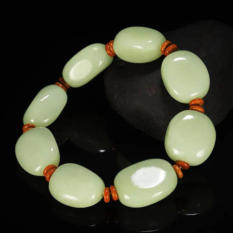 Natural Chalcedony Hetian Jade Beads Bracelet Gift