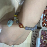Gray Agate Jade Beads Bracelet with Safety Button