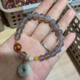 Gray Agate Jade Beads Bracelet with Safety Button