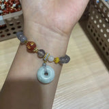 Gray Agate Jade Beads Bracelet with Safety Button