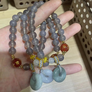 Gray Agate Jade Beads Bracelet with Safety Button