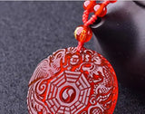Natural Red Agate Dragon Phoenix Pendant Jade Plate Taiji Trigrams Jade Plate