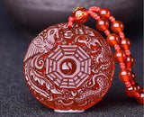 Natural Red Agate Dragon Phoenix Pendant Jade Plate Taiji Trigrams Jade Plate