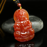 Red Agate Guan Yin Buddha Jade Pendant Necklace Jadeite Jewelry