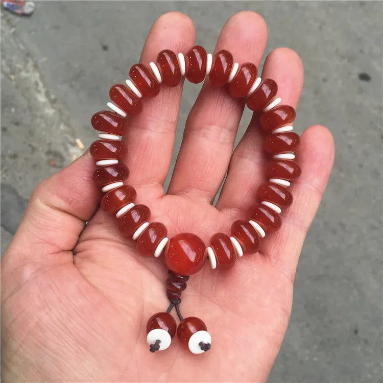 Red Agate Jade Beads Bracelet Handcarved Bangle