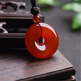 Red Agate Jade Safety Buckle Pendant Chinese Necklace Charm