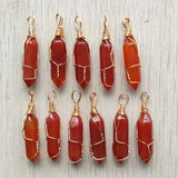Red carnelian stone gold-plate wire pendants 20pcs