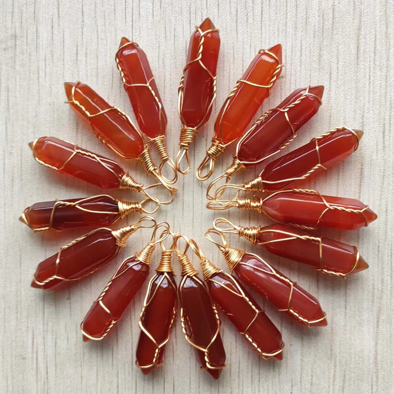 Red carnelian stone gold-plate wire pendants 20pcs