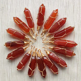 Red carnelian stone gold-plate wire pendants 20pcs