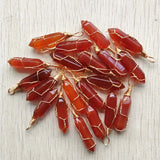 Red carnelian stone gold-plate wire pendants 20pcs