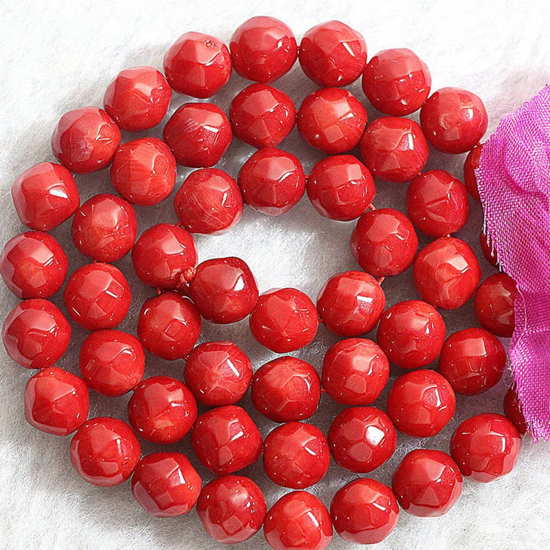 Red Coral Round Faceted 3-10mm Loose Spacer Beads 15 Inch