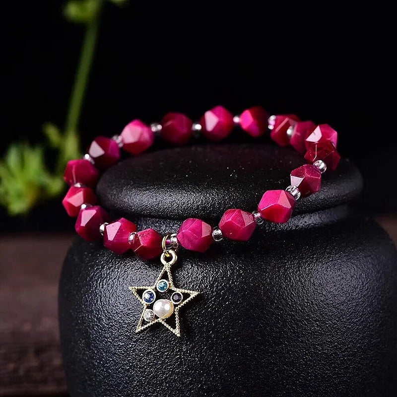 Red Tiger Diamond Stone Bracelet - 8MM Hand String