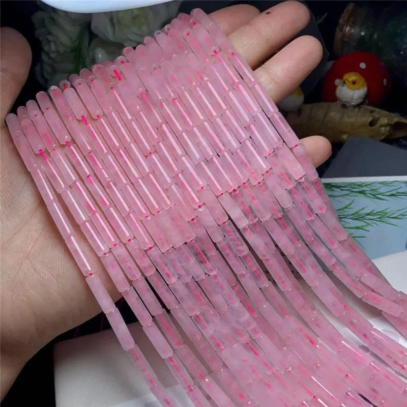 Rose Crystal Gemstone Beads 13*4mm Cylinder Spacer Beads