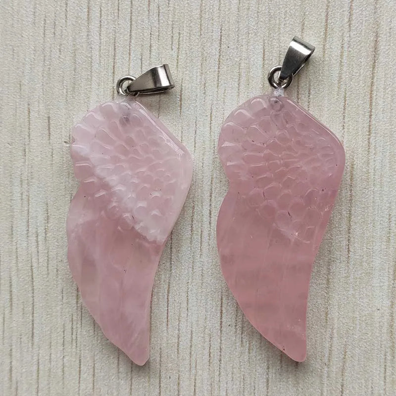 Rose Quartz Angel Wings Charms Pendants 2pcs