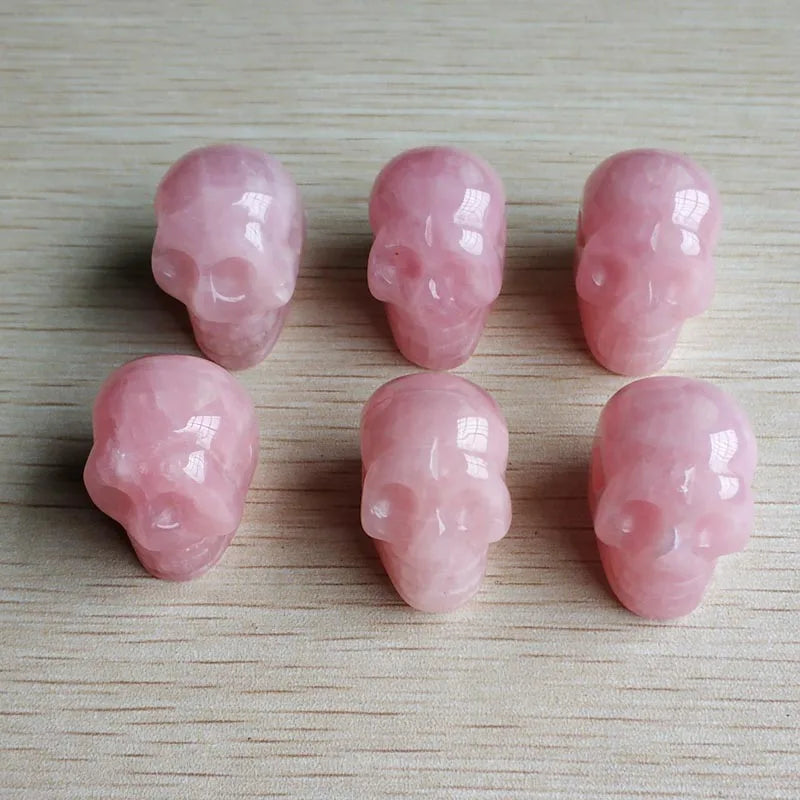 6pcs Natural Rose Quartz Skull Charm Pendants for DIY Jewelry Making