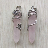 Roses Quartz Stone Flower Pendants for Jewelry Making