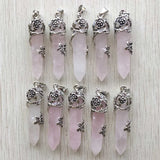 Roses Quartz Stone Flower Pendants for Jewelry Making