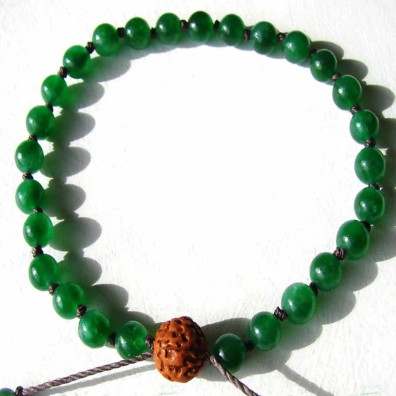 Green Agate Jade Gemstone Beads Bracelet Seven Chakras Blessing