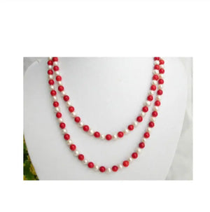 Red Coral Freshwater Pearl Necklace 7-8MM Round Natural