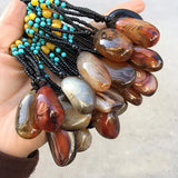 Natural Sardonyx Stripes Yuhua Stone Handle Pendant Necklace