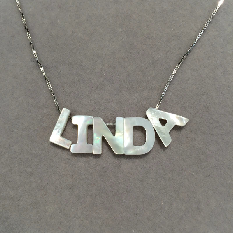 Sea Shell Alphabet Pendant Necklace 925 Sterling Silver Chain