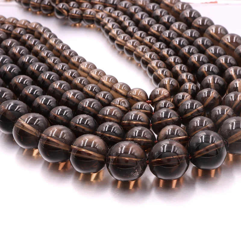 Smoky Quartz Stone Beads Round Loose Gemstone 15inches