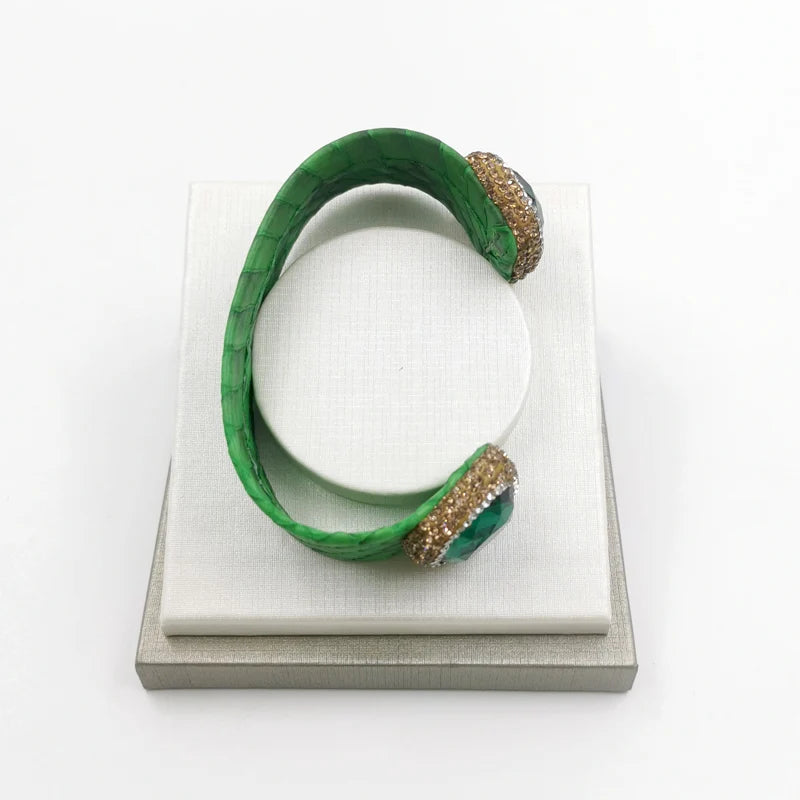 Green Snakeskin Druzy Bracelet Set - Snake Skin Ring Bridal Jewelry