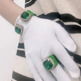 Green Snakeskin Druzy Bracelet Set - Snake Skin Ring Bridal Jewelry