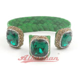 Green Snakeskin Druzy Bracelet Set - Snake Skin Ring Bridal Jewelry