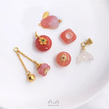 South Red Candy Moon Rabbit Pendant Safe Button Square Running Ring