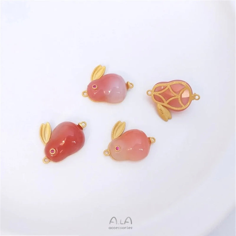 South Red Candy Moon Rabbit Pendant Safe Button Square Running Ring