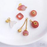 South Red Candy Moon Rabbit Pendant Safe Button Square Running Ring