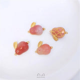 South Red Candy Moon Rabbit Pendant Safe Button Square Running Ring