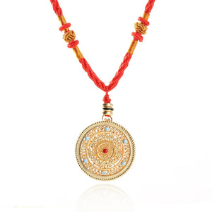 Chinese Retro Red Enamel Porcelain Pendant Necklace
