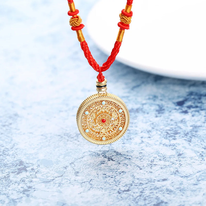 Chinese Red Enamel Porcelain Pendant Necklace Retro Charm Jewelry