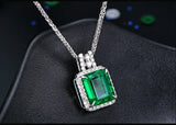 Square Emerald Pendant Sterling Silver Necklace Diamond Accented S925 Charm