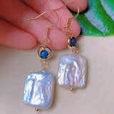 Pearl Lapis Lazuli Beads 18k Earrings for Women
