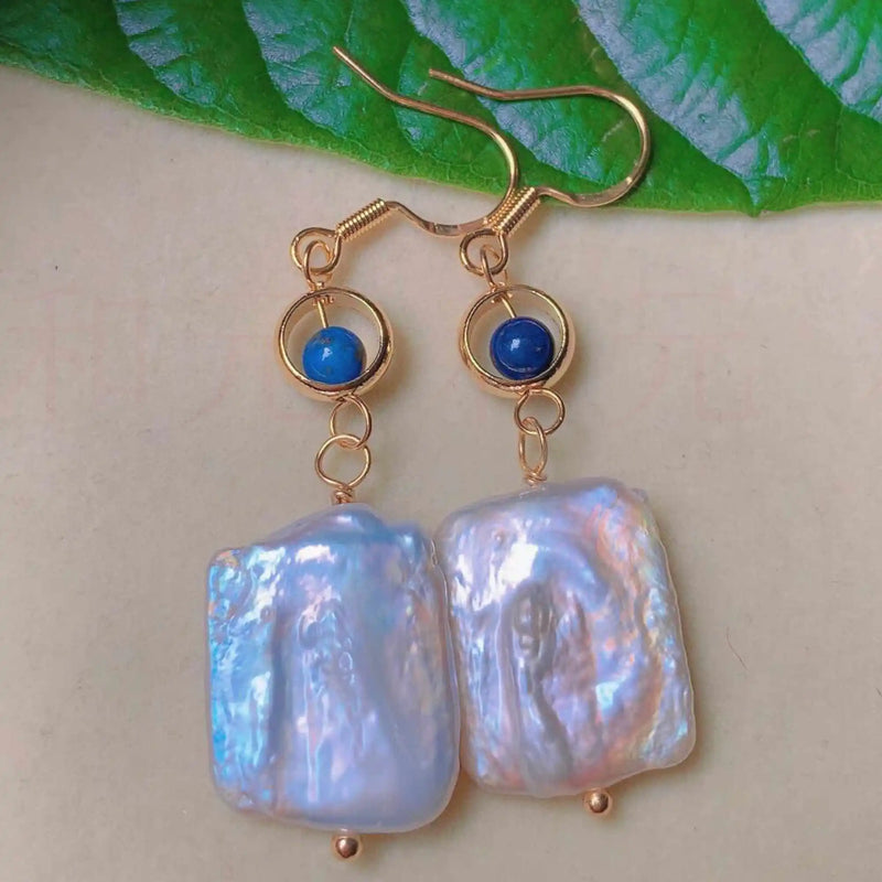 Pearl Lapis Lazuli Beads 18k Earrings for Women