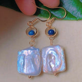 Pearl Lapis Lazuli Beads 18k Earrings for Women