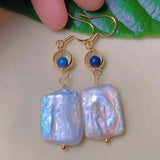 Pearl Lapis Lazuli Beads 18k Earrings for Women