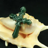 HeTian Stone Carved Cross Pendant Necklace Lucky Jewelry