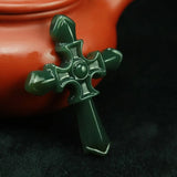 HeTian Stone Carved Cross Pendant Necklace Lucky Jewelry