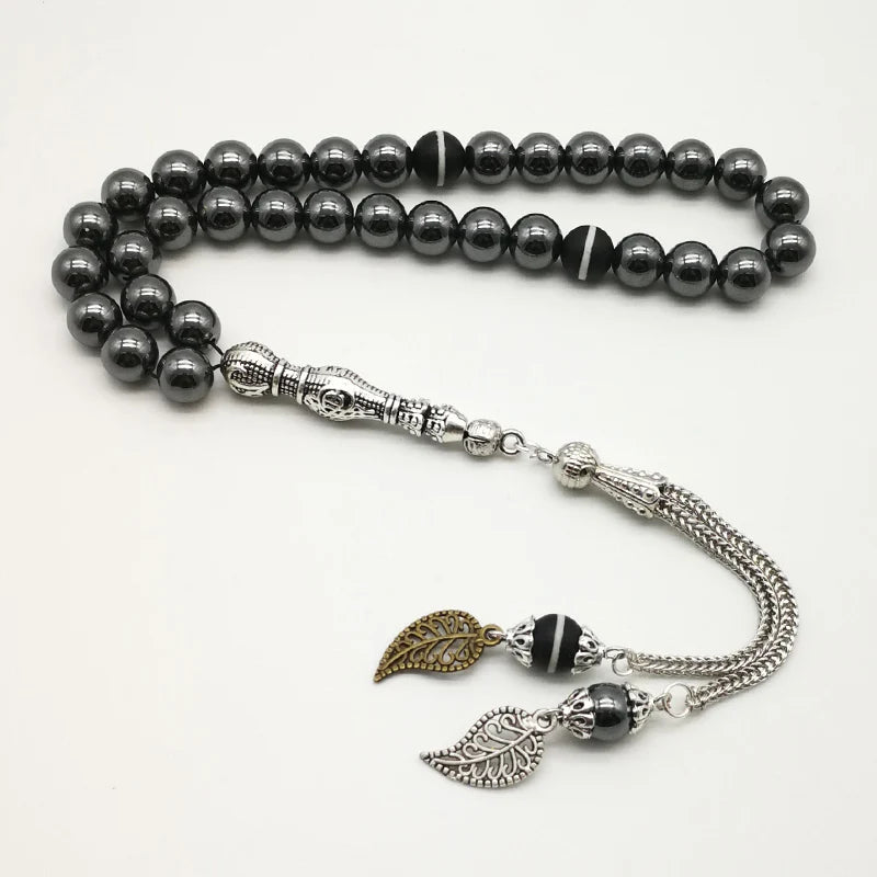 Natural Hematite Tasbih Agate Rosary Prayer Beads 33 66 99 Stone Tassel