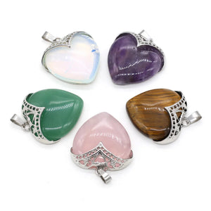 Natural Stone Pendant Heart Shape Charms for Jewelry Making DIY