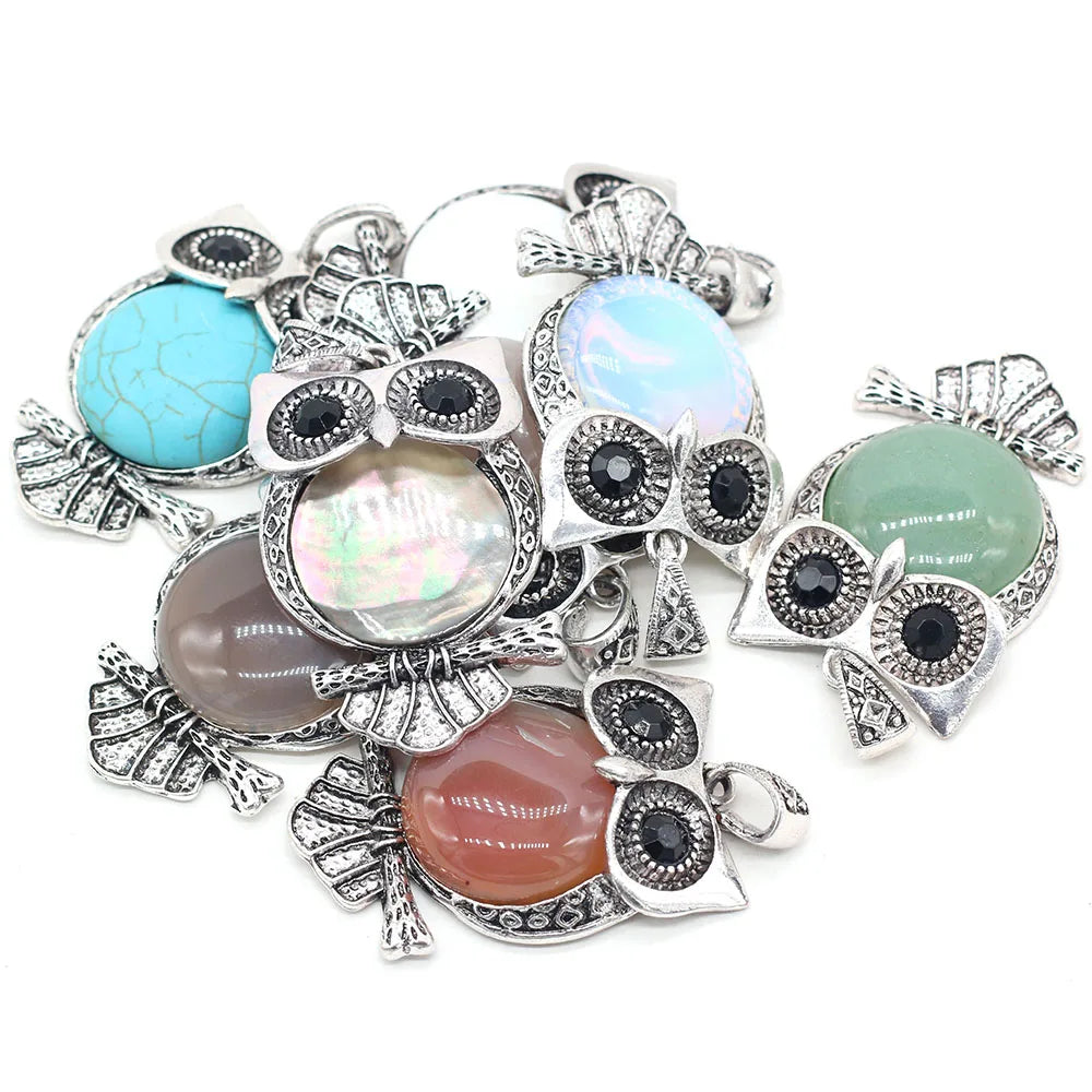 Natural Stone Owl Pendant Vintage Animal Charms for Jewelry Making