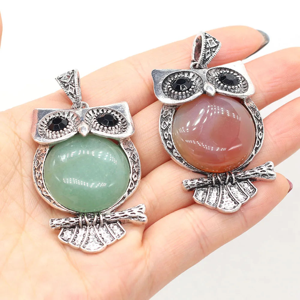 Natural Stone Owl Pendant Vintage Animal Charms for Jewelry Making